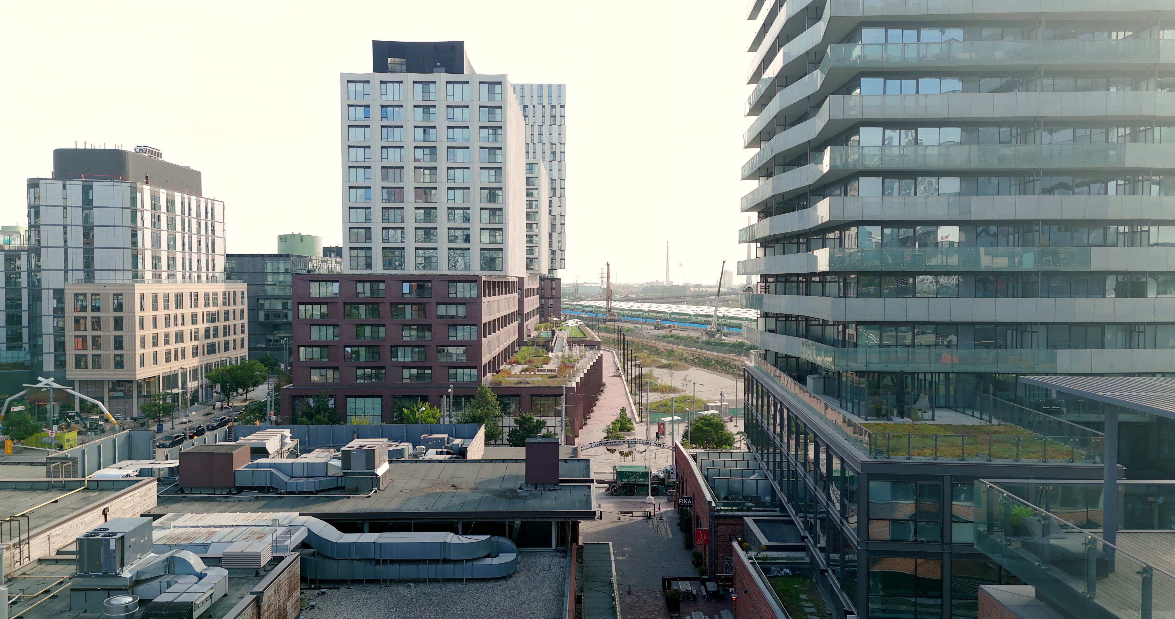 Modern Urban Residential District at Sunrise - Aerial — 4K stock footage