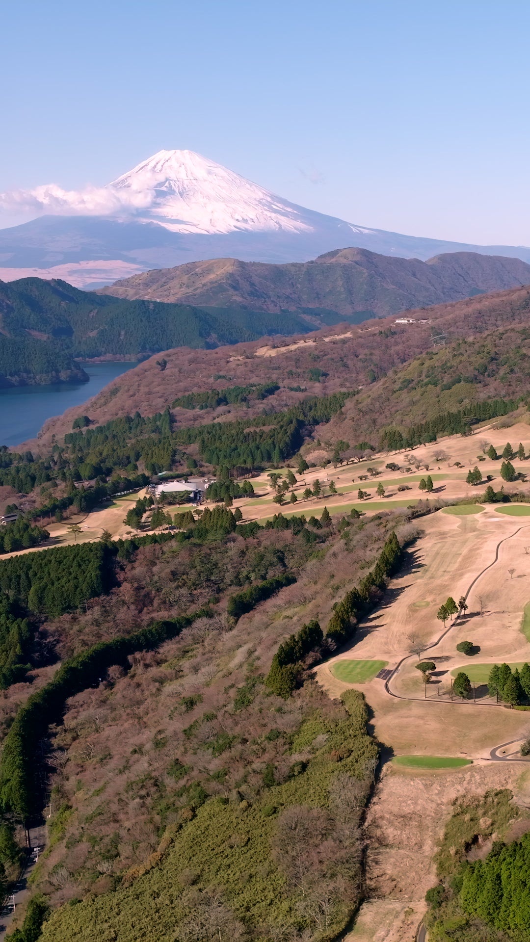 Aerial View of Mount Fuji with Lake Ashi and Golf Course — Premium 4K stock footage