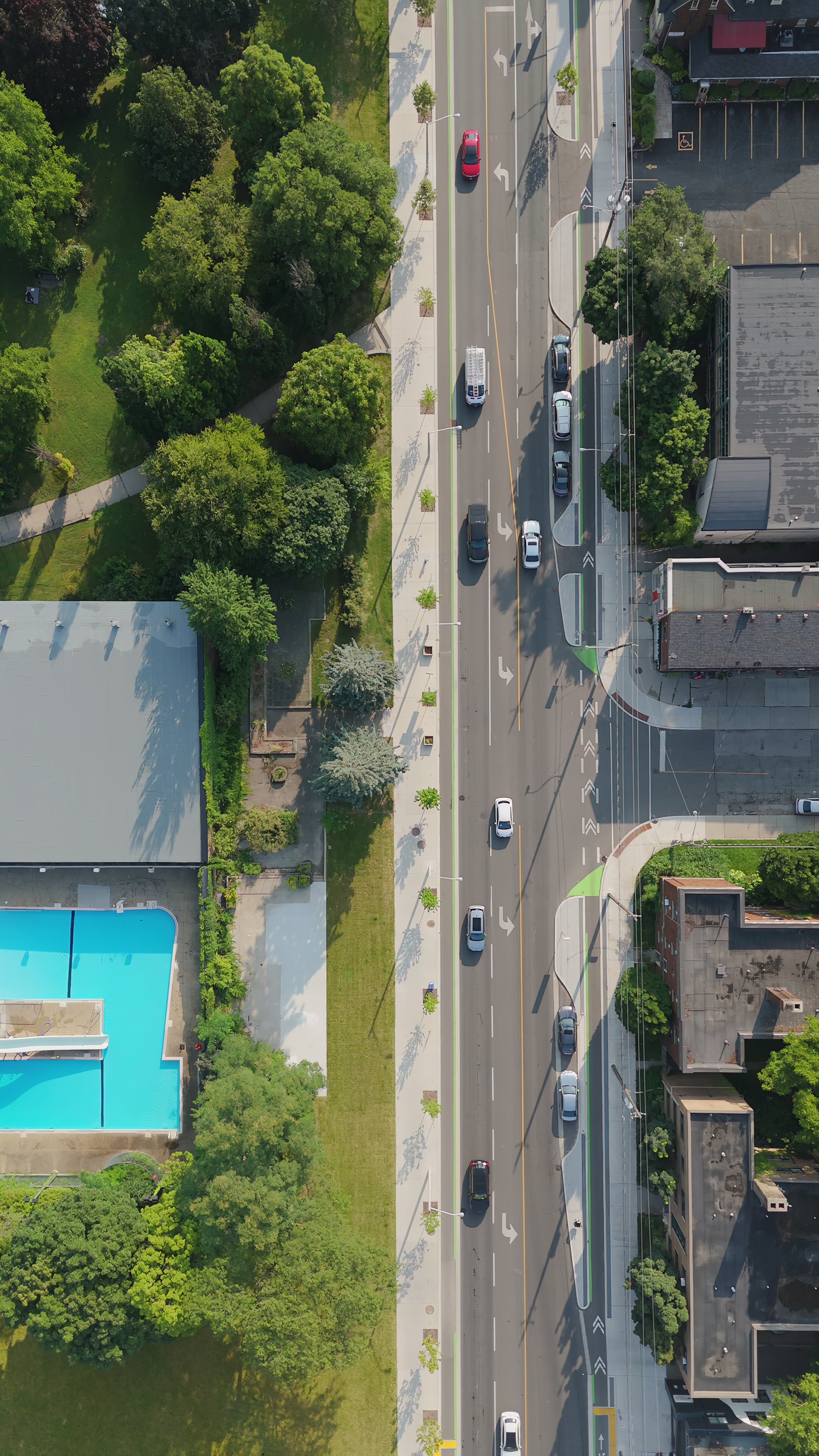 City Street Traffic and Pool - Top Down in Toronto in summer — 4K stock footage