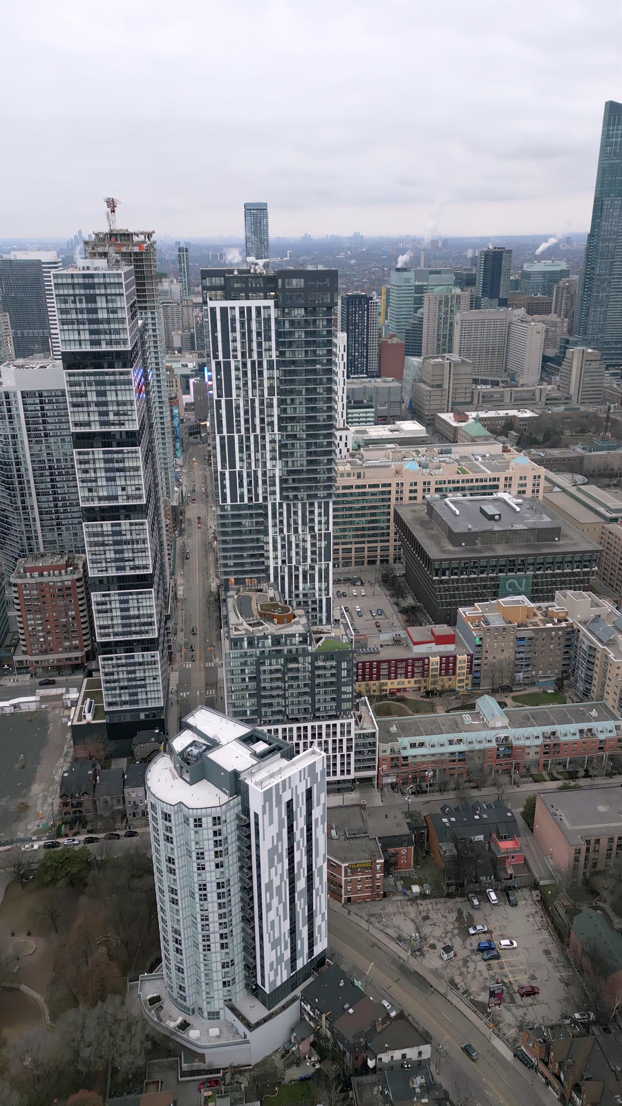 Toronto Skyline with High-Rise Buildings - Overcast 4K Aerial