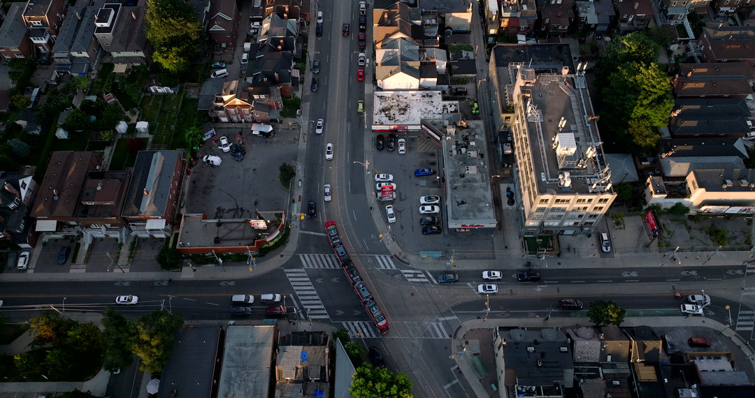 Toronto Busy City Intersection at Sunset - Aerial
