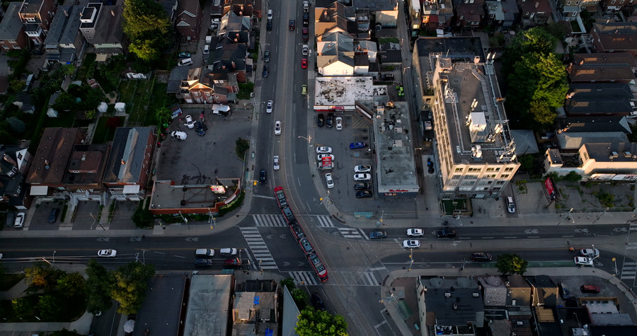 Toronto Busy City Intersection at Sunset - Aerial