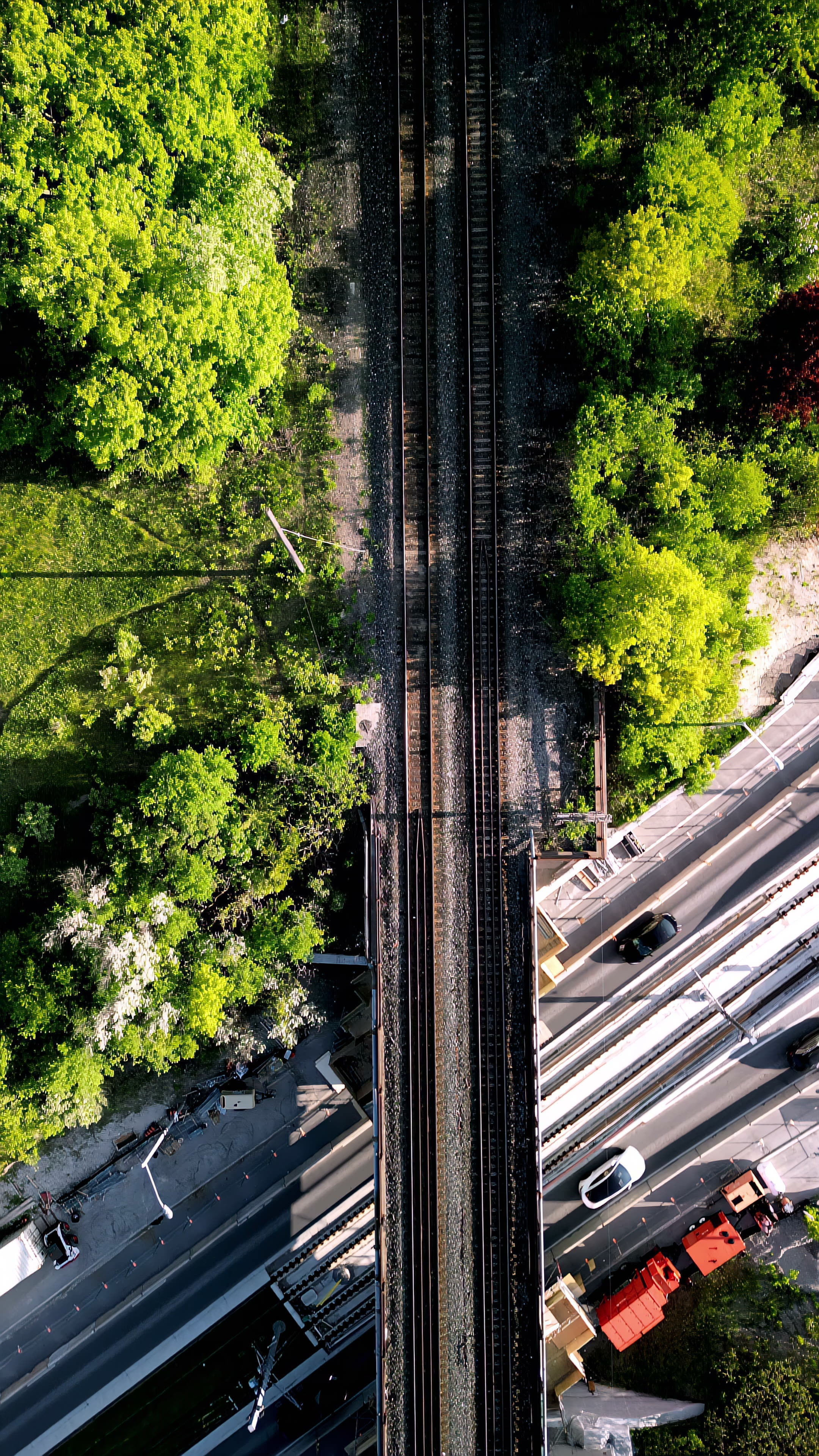 Toronto Railway Bridge Over Highway - Top Down Aerial — 4K stock footage