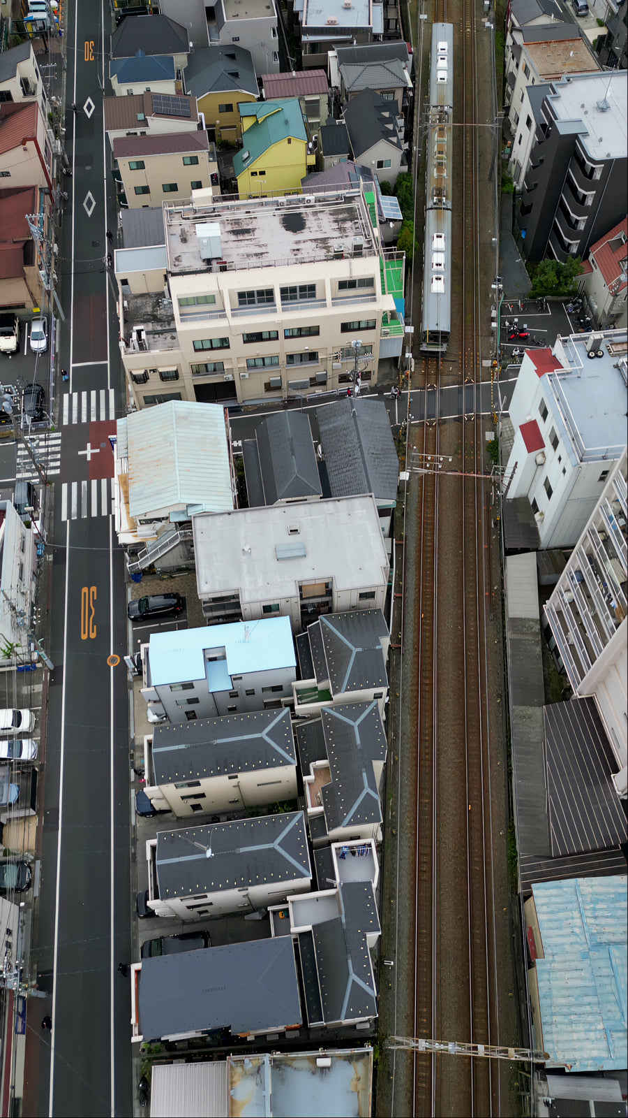 Tokyo Residential Neighborhood - Train Aerial