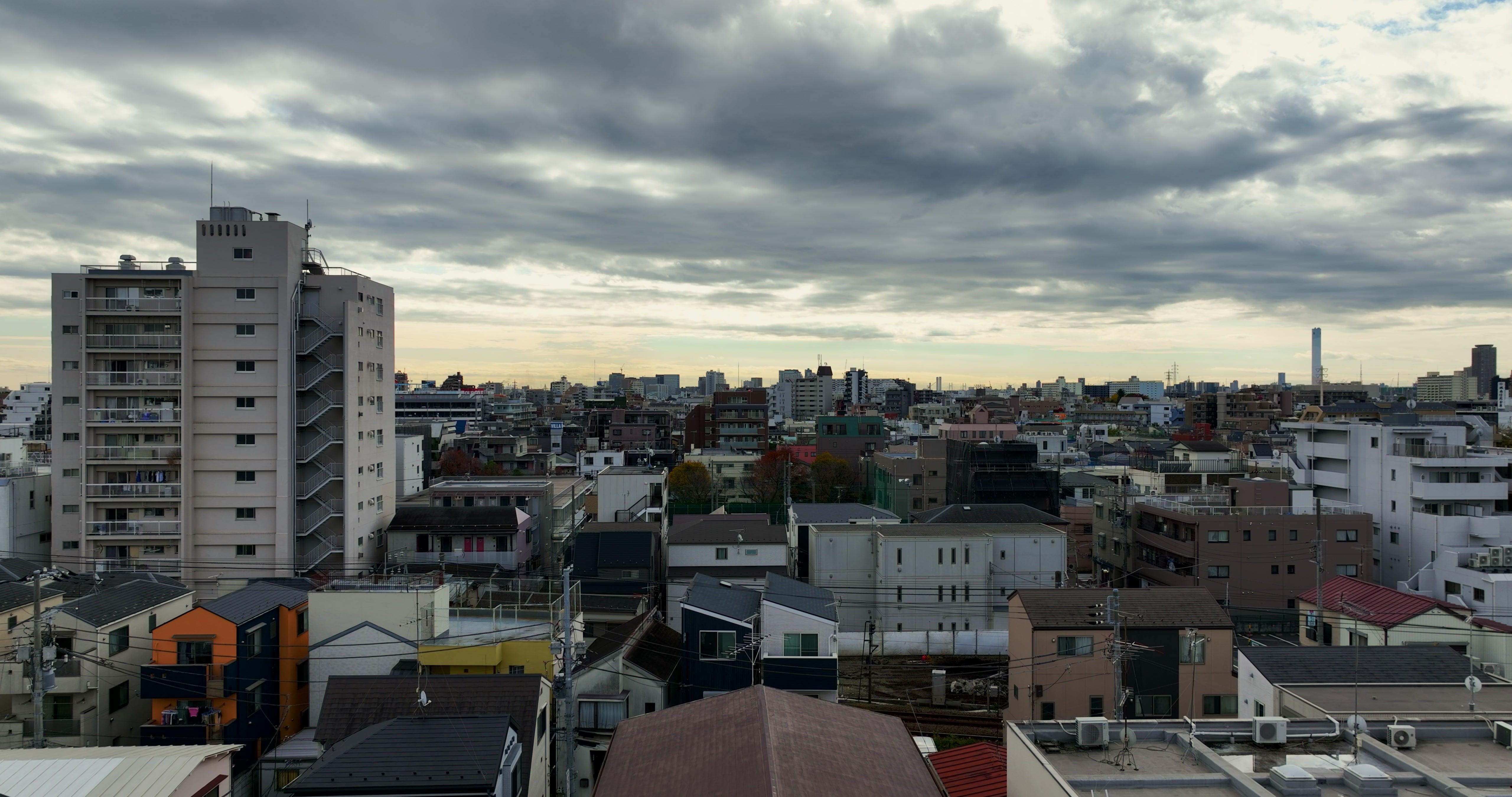 Tokyo Dense Suburban Area at Sunset - Aerial — 4K stock footage