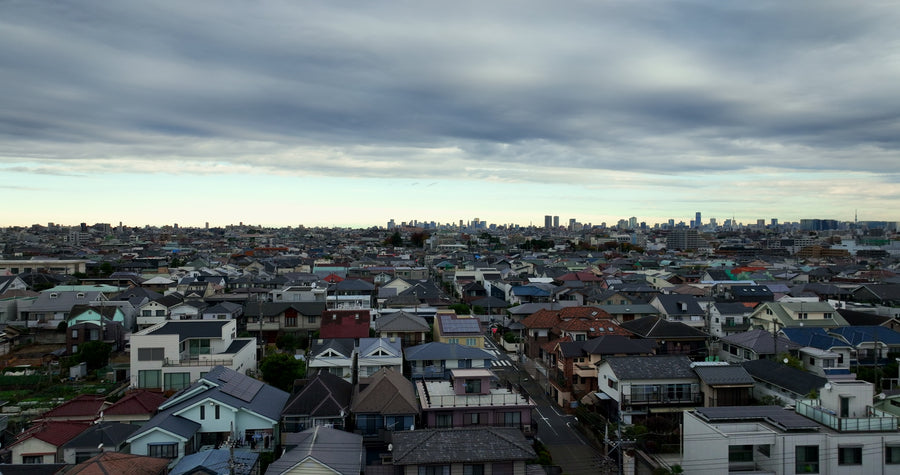 Tokyo Suburban Rooftops at Dusk - 5K Drone Flight