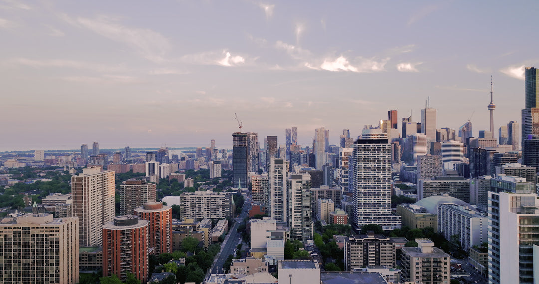 Toronto Skyline at Dusk II - Aerial at golden hour — 4K stock footage