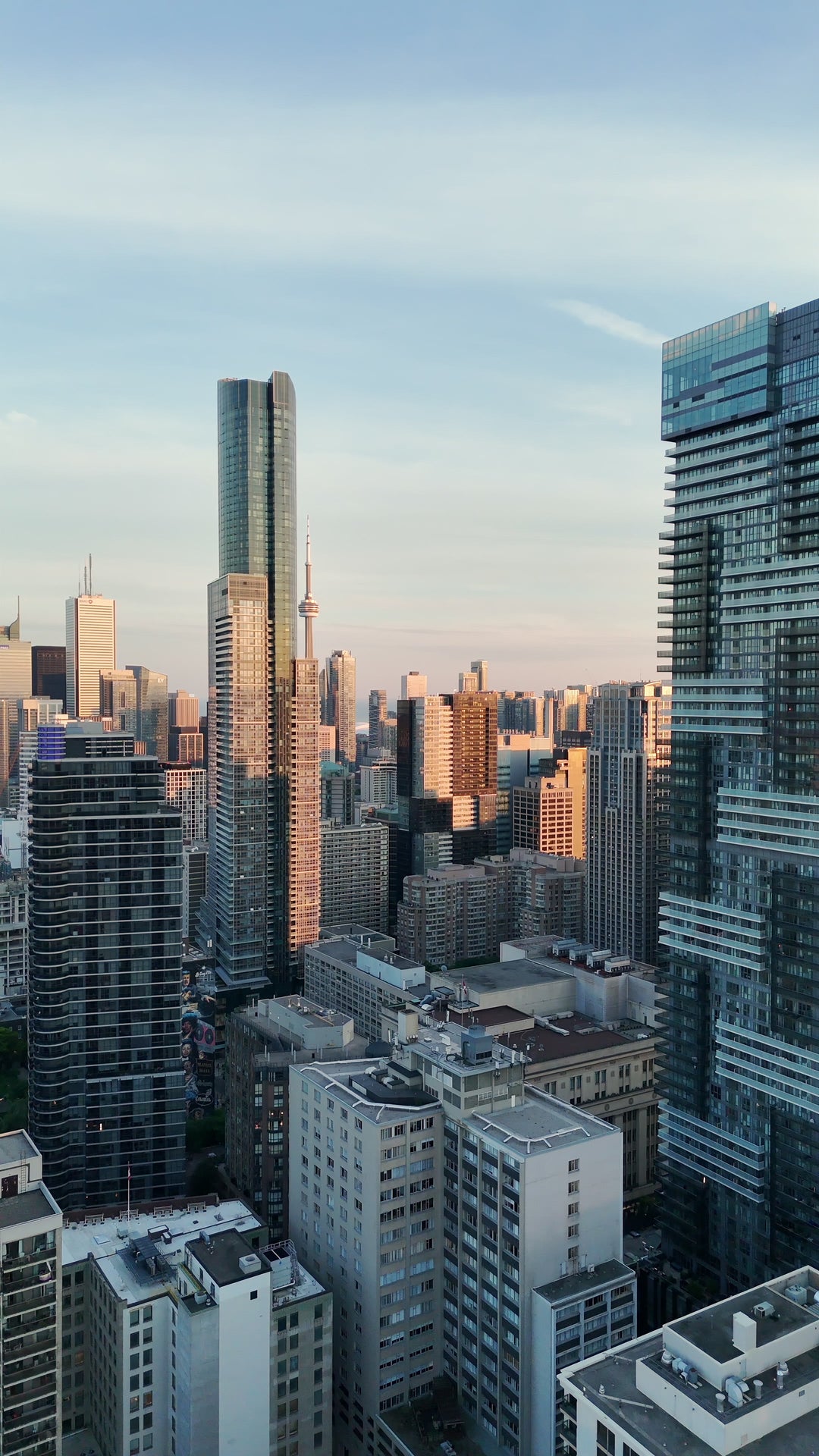 Toronto Skyline at Golden Hour - Dolly Aerial — 4K stock footage