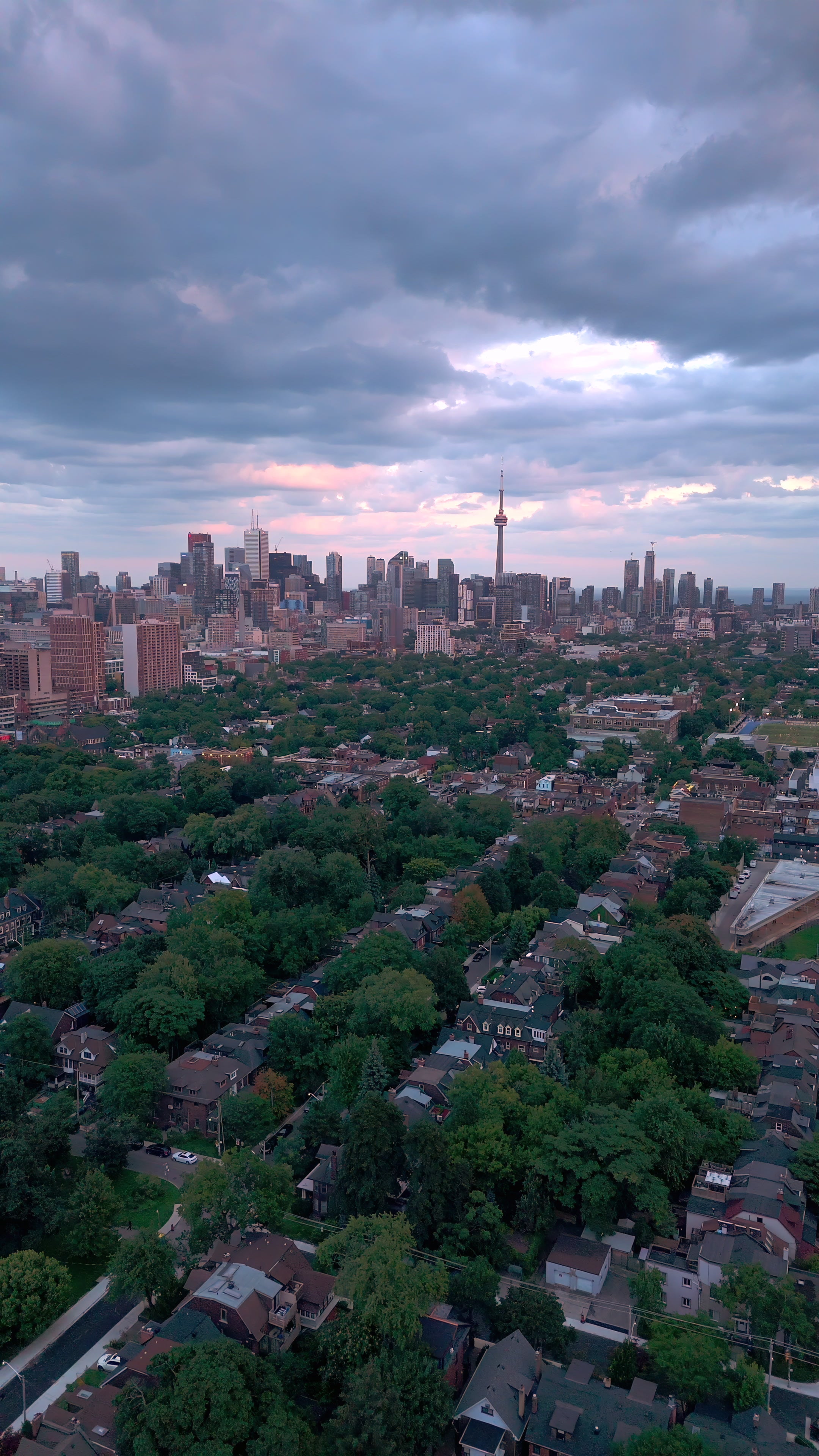 Toronto Skyline Twilight Glow - Aerial Pan — 4K stock footage