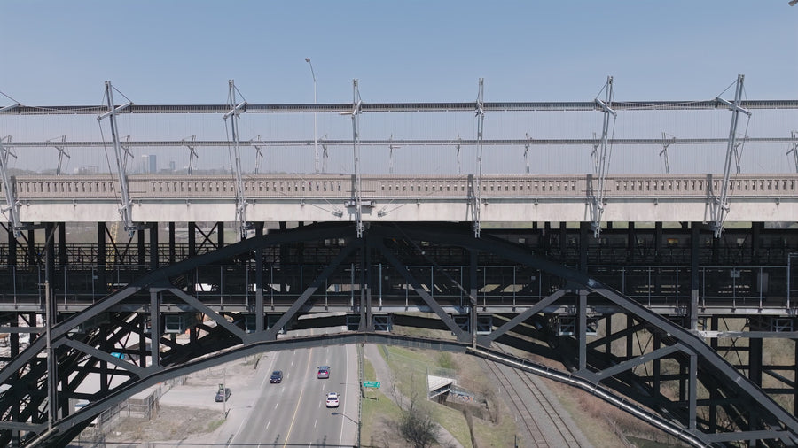Urban Highway Interchange with Steel Bridge - 8K Aerial