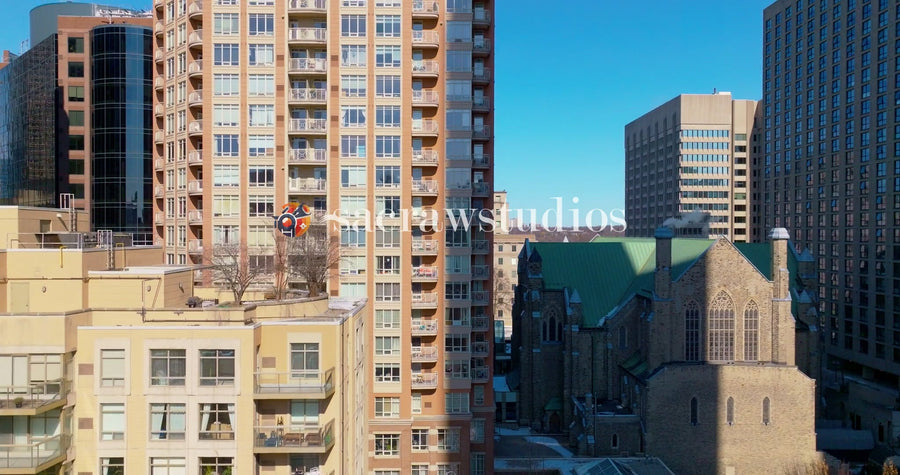 Urban Skyline Winter Clear Sky - Aerial Rising