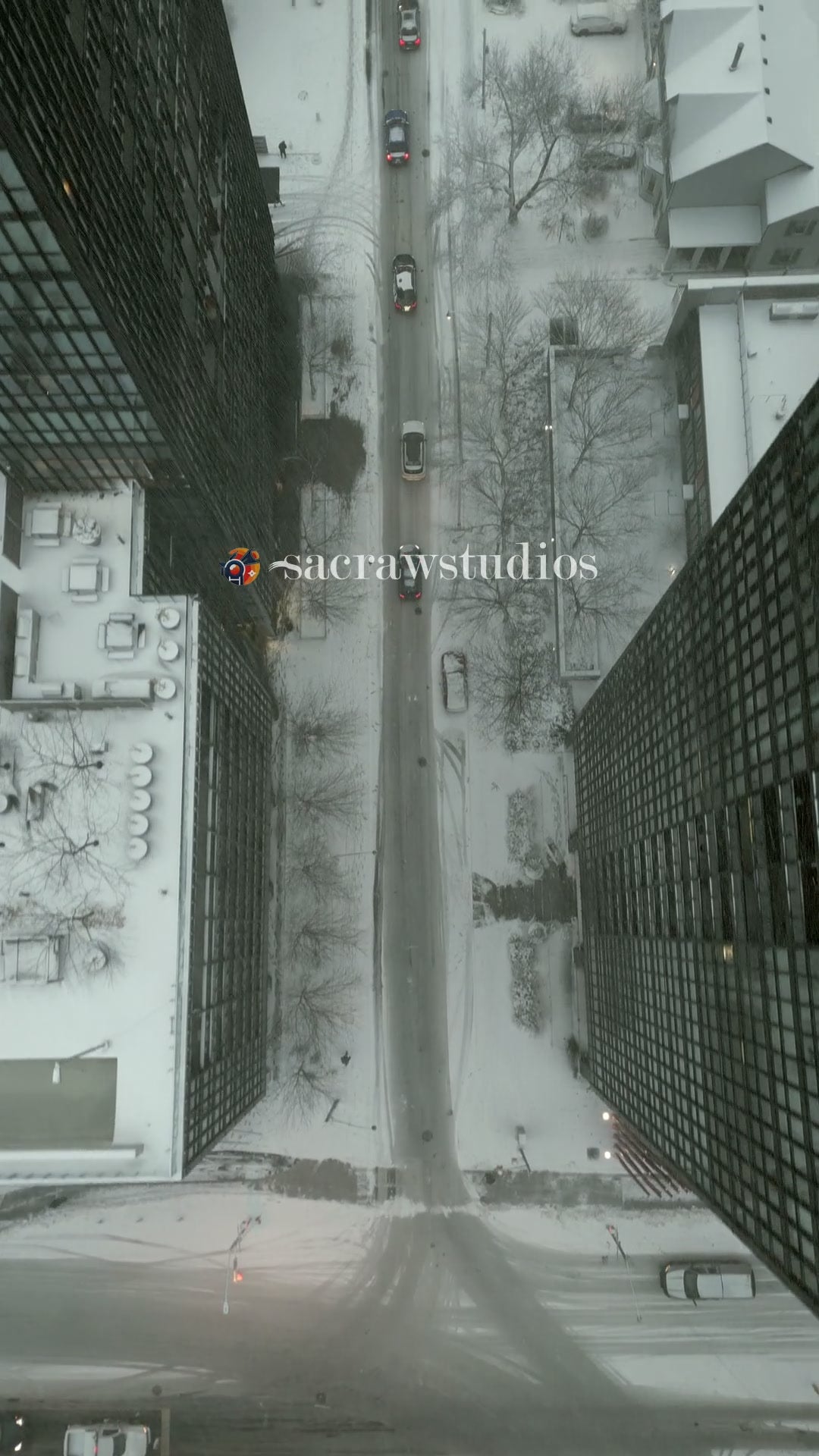 Toronto Downtown Street Snowstorm Traffic - Top Down in winter — 4K stock footage
